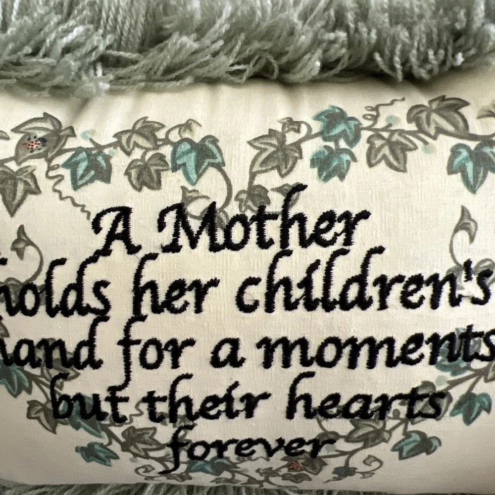 Pillow Decorative Embroidered Fringe Small Mother Grannycore Stuffed 10x7x3 EUC